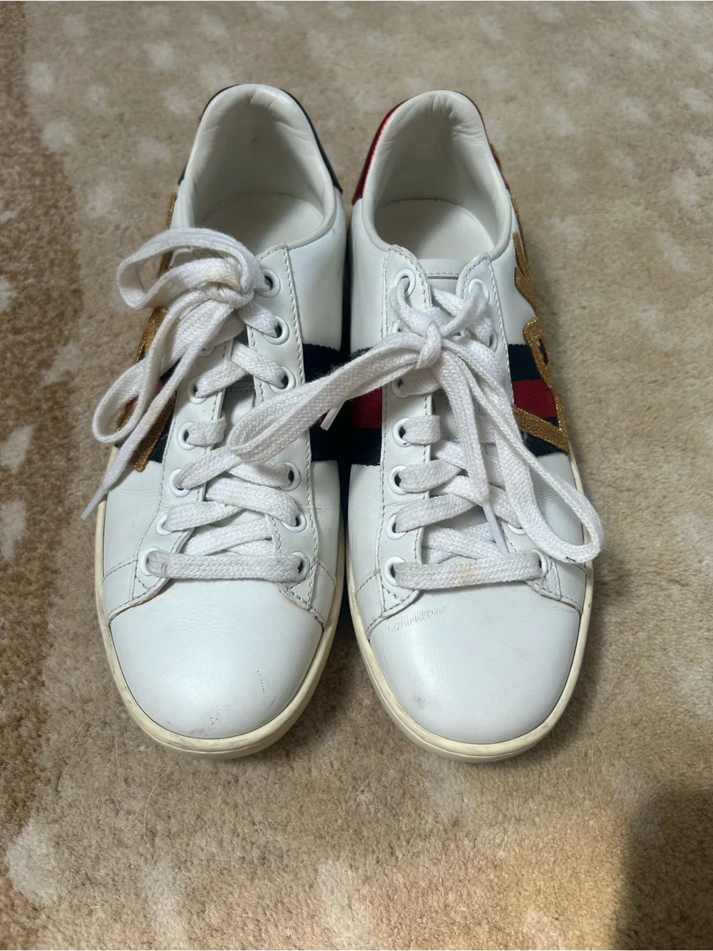 Gucci White Leather Loved Embroidered Ace Sneakers